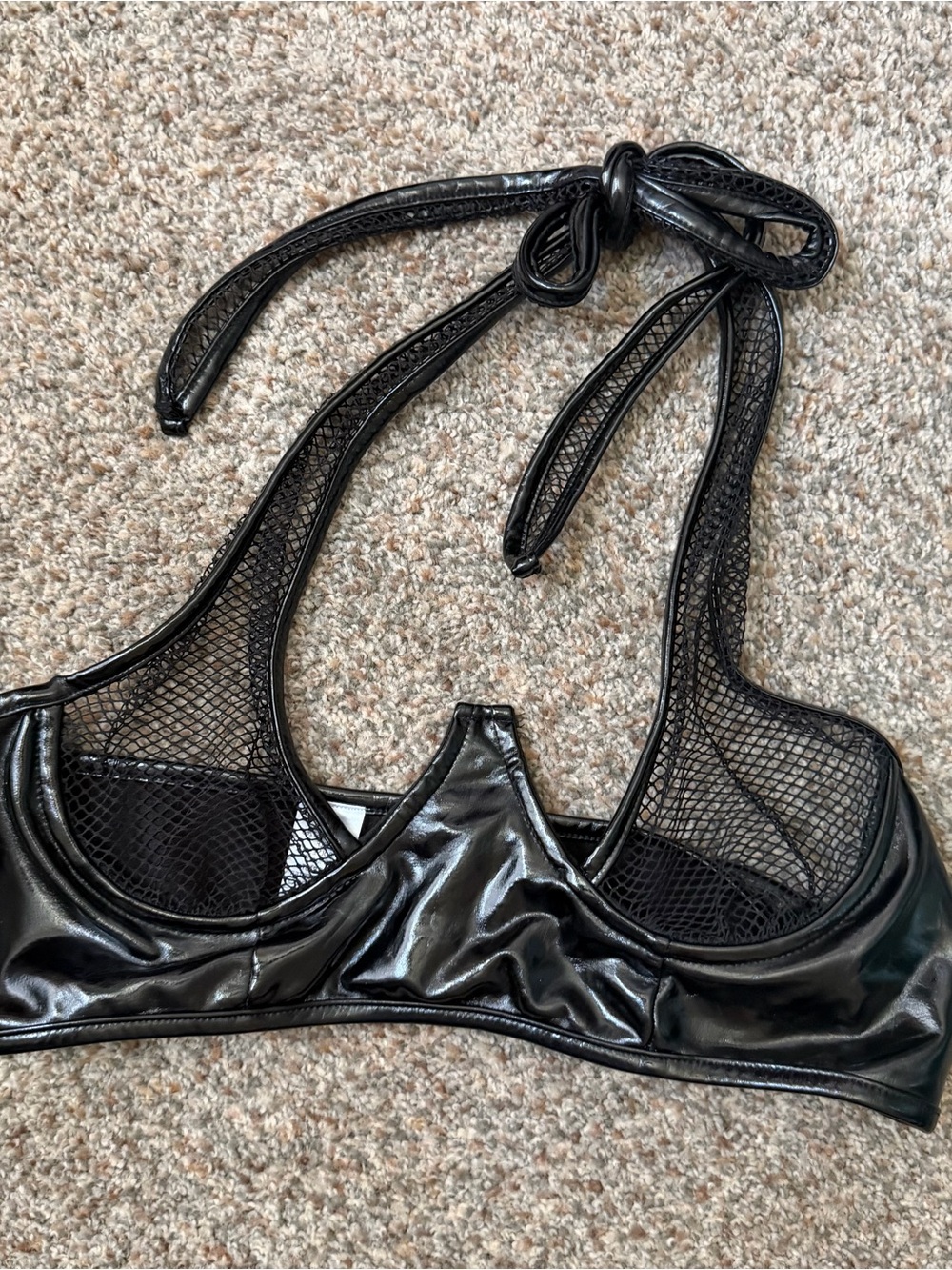 Faux Leather and Mesh Underwire Bustier